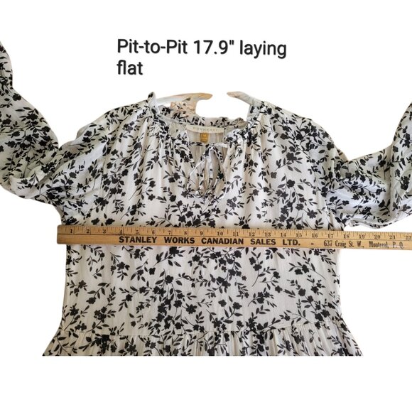 DownEast Mimi Dress XS White Black Floral Prairie Midi Boho Tiered Rayon NWT - Picture 7 of 15